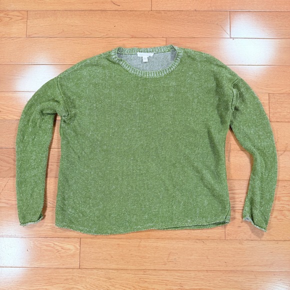 Eileen Fisher Sweaters - Eileen Fisher Green Organic Linen Knit Boxy Sweater XXS R17PMF Womens
